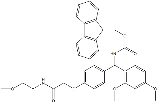 4-(2',4'-DIMETHOXYPHENYL-FMOC-AMINOMETHYL)PHENOXYACETAMIDO POLYETHYLENE GLYCOL RESIN Struktur