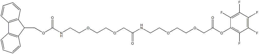 Fmoc-Ado-Ado-OPfp, Fmoc-AEEA-AEEA-OPfp, 17-(9-Fluorenylmethyloxycarbonyl-amino)-9-aza-3,6,12,15-tetraoxa-10-on-heptadecanoic acid pentafluorophenyl ester Struktur