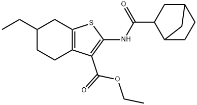 ethyl 2-(bicyclo[2.2.1]heptane-3-carbonylamino)-6-ethyl-4,5,6,7-tetrahydro-1-benzothiophene-3-carboxylate Struktur