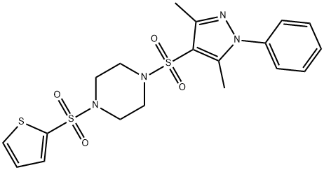 1-(3,5-dimethyl-1-phenylpyrazol-4-yl)sulfonyl-4-thiophen-2-ylsulfonylpiperazine Struktur