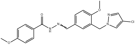 N-[(E)-[3-[(4-chloropyrazol-1-yl)methyl]-4-methoxyphenyl]methylideneamino]-4-methoxybenzamide Struktur