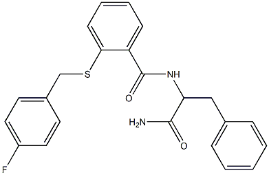 N-(1-amino-1-oxo-3-phenylpropan-2-yl)-2-[(4-fluorophenyl)methylsulfanyl]benzamide Struktur