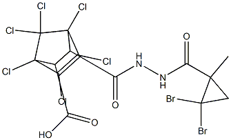 1,2,3,4,7,7-hexachloro-6-[[(2,2-dibromo-1-methylcyclopropanecarbonyl)amino]carbamoyl]bicyclo[2.2.1]hept-2-ene-5-carboxylic acid Struktur