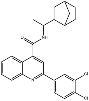 N-[1-(3-bicyclo[2.2.1]heptanyl)ethyl]-2-(3,4-dichlorophenyl)quinoline-4-carboxamide Struktur