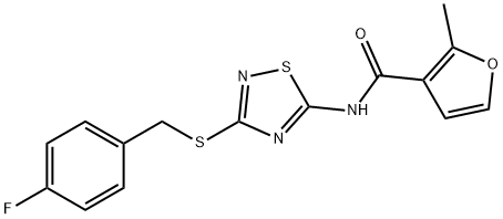 N-[3-[(4-fluorophenyl)methylsulfanyl]-1,2,4-thiadiazol-5-yl]-2-methylfuran-3-carboxamide Struktur