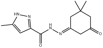 N-[(E)-(3,3-dimethyl-5-oxocyclohexylidene)amino]-5-methyl-1H-pyrazole-3-carboxamide Struktur