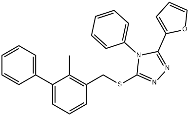 3-(furan-2-yl)-5-[(2-methyl-3-phenylphenyl)methylsulfanyl]-4-phenyl-1,2,4-triazole Struktur