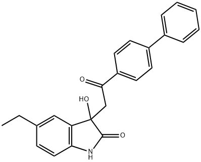 5-ethyl-3-hydroxy-3-[2-oxo-2-(4-phenylphenyl)ethyl]-1H-indol-2-one Struktur