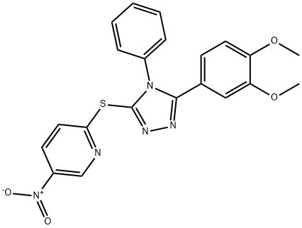 2-[[5-(3,4-dimethoxyphenyl)-4-phenyl-1,2,4-triazol-3-yl]sulfanyl]-5-nitropyridine Struktur