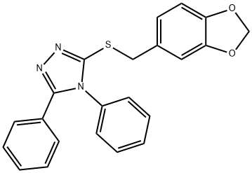 3-(1,3-benzodioxol-5-ylmethylsulfanyl)-4,5-diphenyl-1,2,4-triazole Struktur