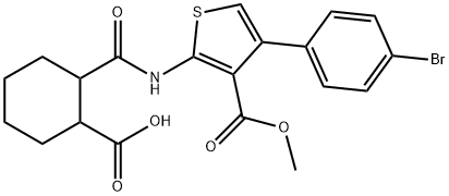 2-[[4-(4-bromophenyl)-3-methoxycarbonylthiophen-2-yl]carbamoyl]cyclohexane-1-carboxylic acid Struktur