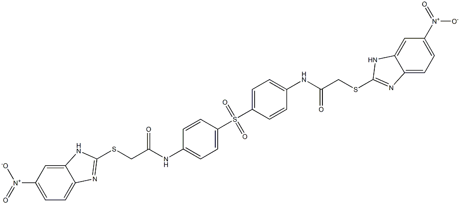 2-[(6-nitro-1H-benzimidazol-2-yl)sulfanyl]-N-[4-[4-[[2-[(6-nitro-1H-benzimidazol-2-yl)sulfanyl]acetyl]amino]phenyl]sulfonylphenyl]acetamide Struktur