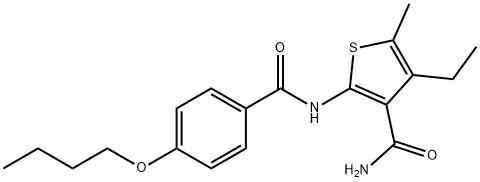 2-[(4-butoxybenzoyl)amino]-4-ethyl-5-methylthiophene-3-carboxamide Struktur