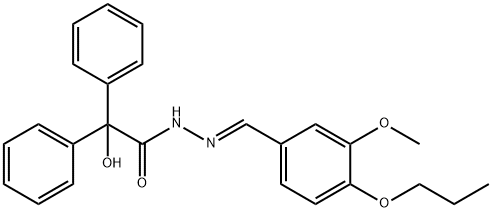 2-hydroxy-N-[(E)-(3-methoxy-4-propoxyphenyl)methylideneamino]-2,2-diphenylacetamide Struktur