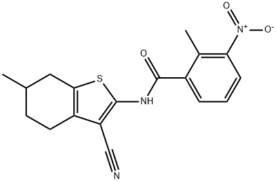 N-(3-cyano-6-methyl-4,5,6,7-tetrahydro-1-benzothiophen-2-yl)-2-methyl-3-nitrobenzamide Struktur