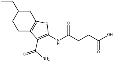 4-[(3-carbamoyl-6-ethyl-4,5,6,7-tetrahydro-1-benzothiophen-2-yl)amino]-4-oxobutanoic acid Struktur