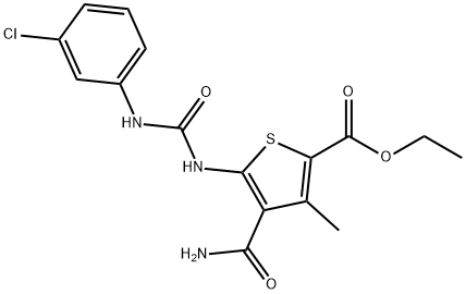 ethyl 4-carbamoyl-5-[(3-chlorophenyl)carbamoylamino]-3-methylthiophene-2-carboxylate Struktur