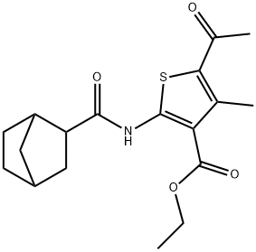 ethyl 5-acetyl-2-(bicyclo[2.2.1]heptane-3-carbonylamino)-4-methylthiophene-3-carboxylate Struktur