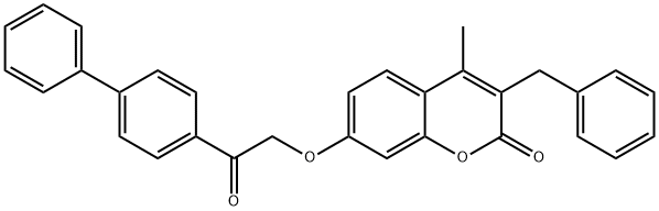 3-benzyl-4-methyl-7-[2-oxo-2-(4-phenylphenyl)ethoxy]chromen-2-one Struktur