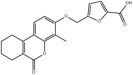 5-[(4-methyl-6-oxo-7,8,9,10-tetrahydrobenzo[c]chromen-3-yl)oxymethyl]furan-2-carboxylic acid Struktur