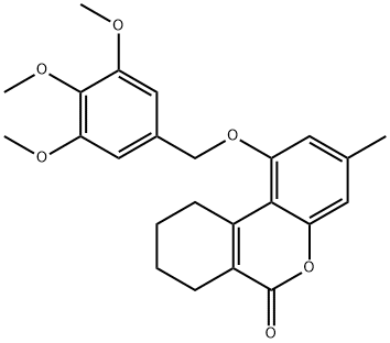 3-methyl-1-[(3,4,5-trimethoxyphenyl)methoxy]-7,8,9,10-tetrahydrobenzo[c]chromen-6-one Struktur