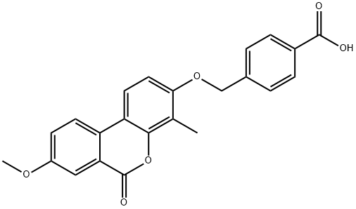 4-[(8-methoxy-4-methyl-6-oxobenzo[c]chromen-3-yl)oxymethyl]benzoic acid Struktur