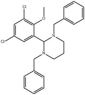 1,3-dibenzyl-2-(3,5-dichloro-2-methoxyphenyl)-1,3-diazinane Struktur