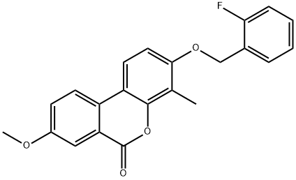 3-[(2-fluorophenyl)methoxy]-8-methoxy-4-methylbenzo[c]chromen-6-one Struktur