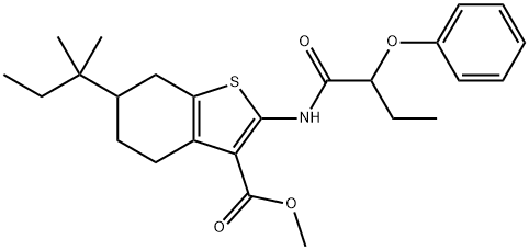 methyl 6-(2-methylbutan-2-yl)-2-(2-phenoxybutanoylamino)-4,5,6,7-tetrahydro-1-benzothiophene-3-carboxylate Struktur