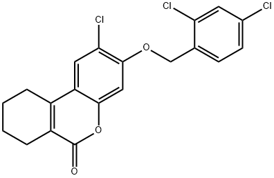 2-chloro-3-[(2,4-dichlorophenyl)methoxy]-7,8,9,10-tetrahydrobenzo[c]chromen-6-one Struktur