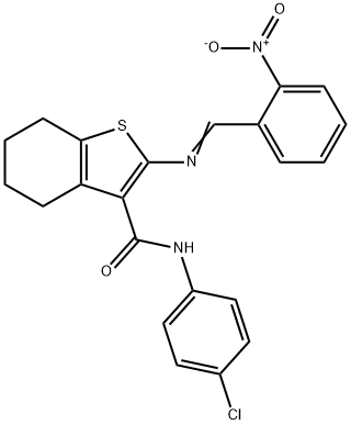 N-(4-chlorophenyl)-2-[(E)-(2-nitrophenyl)methylideneamino]-4,5,6,7-tetrahydro-1-benzothiophene-3-carboxamide Struktur