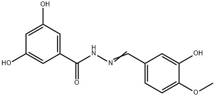 3,5-dihydroxy-N-[(E)-(3-hydroxy-4-methoxyphenyl)methylideneamino]benzamide Struktur