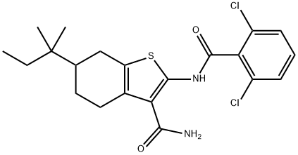 2-[(2,6-dichlorobenzoyl)amino]-6-(2-methylbutan-2-yl)-4,5,6,7-tetrahydro-1-benzothiophene-3-carboxamide Struktur