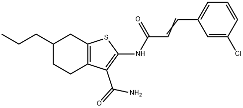 2-[[(E)-3-(3-chlorophenyl)prop-2-enoyl]amino]-6-propyl-4,5,6,7-tetrahydro-1-benzothiophene-3-carboxamide Struktur