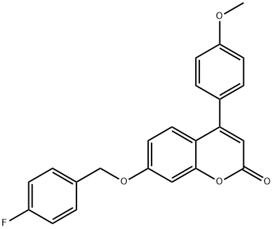 7-[(4-fluorophenyl)methoxy]-4-(4-methoxyphenyl)chromen-2-one Struktur