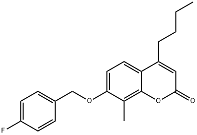 4-butyl-7-[(4-fluorophenyl)methoxy]-8-methylchromen-2-one Struktur