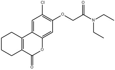 2-[(2-chloro-6-oxo-7,8,9,10-tetrahydrobenzo[c]chromen-3-yl)oxy]-N,N-diethylacetamide Struktur