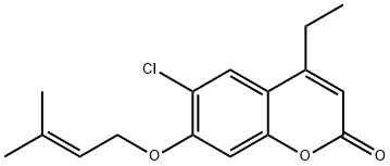 6-chloro-4-ethyl-7-(3-methylbut-2-enoxy)chromen-2-one Struktur