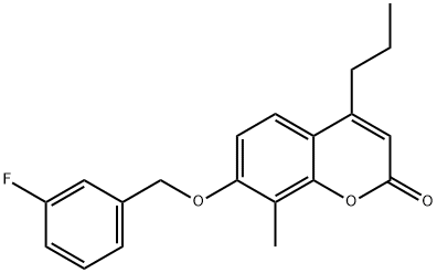 7-[(3-fluorophenyl)methoxy]-8-methyl-4-propylchromen-2-one Struktur