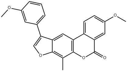 3-methoxy-10-(3-methoxyphenyl)-7-methyl-[1]benzofuro[6,5-c]isochromen-5-one Struktur