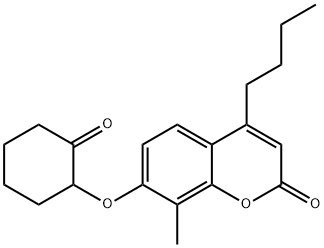 4-butyl-8-methyl-7-(2-oxocyclohexyl)oxychromen-2-one Struktur