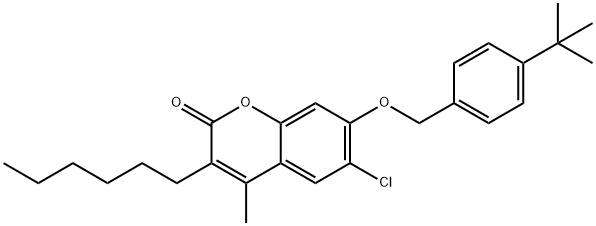 7-[(4-tert-butylphenyl)methoxy]-6-chloro-3-hexyl-4-methylchromen-2-one Struktur