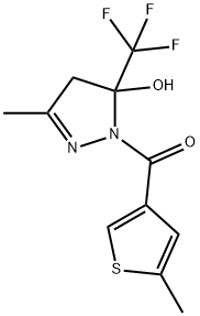 [5-hydroxy-3-methyl-5-(trifluoromethyl)-4H-pyrazol-1-yl]-(5-methylthiophen-3-yl)methanone Struktur