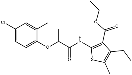 ethyl 2-[2-(4-chloro-2-methylphenoxy)propanoylamino]-4-ethyl-5-methylthiophene-3-carboxylate Struktur