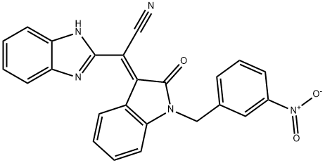 (2E)-2-(1H-benzimidazol-2-yl)-2-[1-[(3-nitrophenyl)methyl]-2-oxoindol-3-ylidene]acetonitrile Struktur