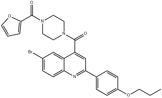 [4-[6-bromo-2-(4-propoxyphenyl)quinoline-4-carbonyl]piperazin-1-yl]-(furan-2-yl)methanone Struktur