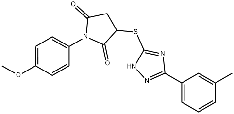 1-(4-methoxyphenyl)-3-[[5-(3-methylphenyl)-1H-1,2,4-triazol-3-yl]sulfanyl]pyrrolidine-2,5-dione Struktur