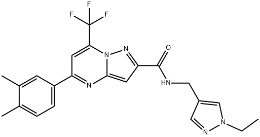 5-(3,4-dimethylphenyl)-N-[(1-ethylpyrazol-4-yl)methyl]-7-(trifluoromethyl)pyrazolo[1,5-a]pyrimidine-2-carboxamide Struktur