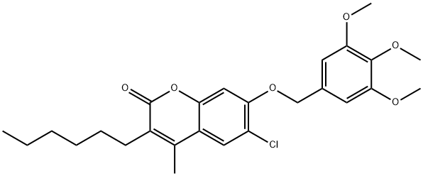 6-chloro-3-hexyl-4-methyl-7-[(3,4,5-trimethoxyphenyl)methoxy]chromen-2-one Struktur