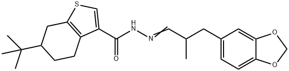 N-[(Z)-[3-(1,3-benzodioxol-5-yl)-2-methylpropylidene]amino]-6-tert-butyl-4,5,6,7-tetrahydro-1-benzothiophene-3-carboxamide Struktur